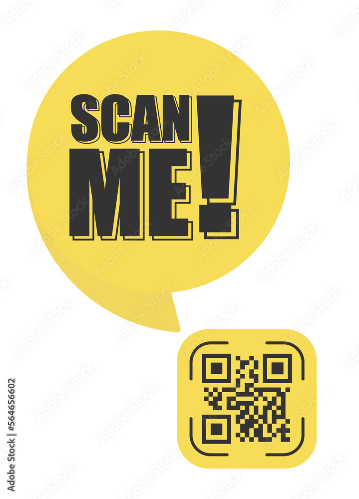 Poster qr code scan me in speech bubble, scan me concept, icon.