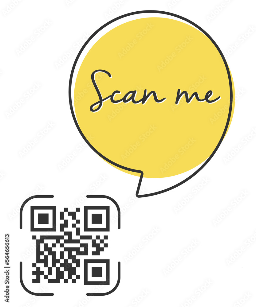 Poster qr code scan me in speech bubble, scan me concept, icon.
