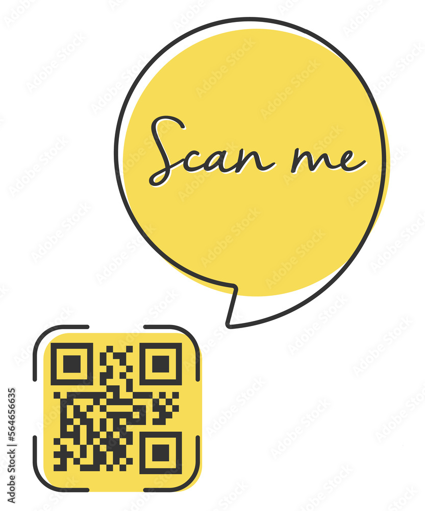 Poster qr code scan me in speech bubble, scan me concept, icon.