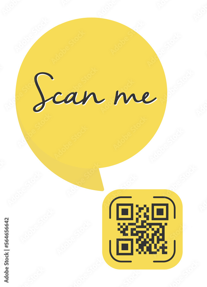 Poster qr code scan me in speech bubble, scan me concept, icon.