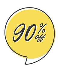 90 percent off. Colorful yellow speech bubble with quote. Blog management, blogging and writing for website. Concept poster for social networks, advertising, banner