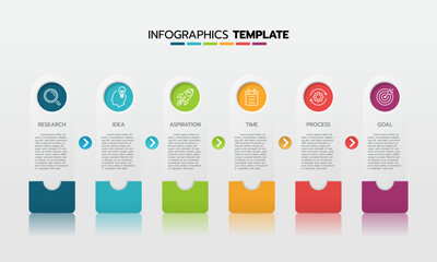 Business infographic template process with simple geometry square, rectangle, circle, triangle, curves in flat design template with thin line icons and 5 options or steps. Vector illustration.