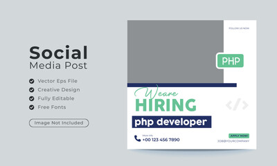 We are hiring job vacancy social media post or square web banner template design