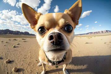 Chihuahua Dog Taking a Selfie, Wide Angle - illustration - Generative AI