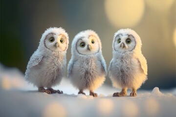 Naklejka premium Little cute owl on the snow. Generative AI.