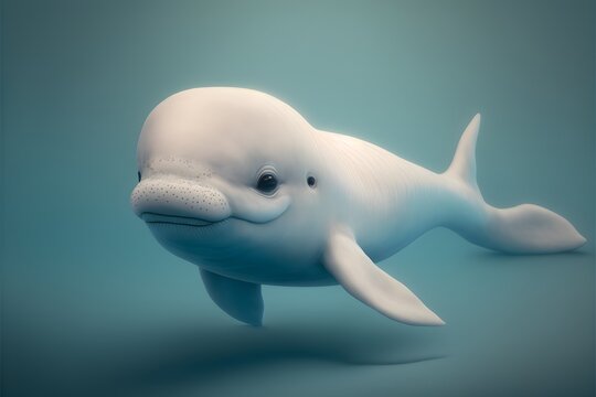 Cute beluga whale puppy, white whale. Generative AI.
