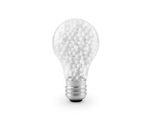Light bulb filled with white styrofoam beads