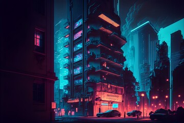 Cyberpunk style city wallpaper, stylised painting - Generative AI
