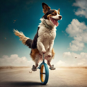 Dog Riding a Unicycle created using MidJourney generative AI