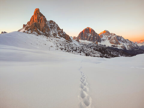 Footprints on Passo di Giau - a Hike in the Snow