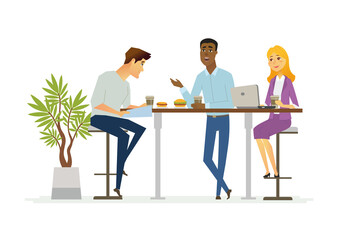 Business lunch - cartoon people character illustration