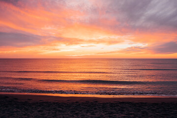 Beautiful sunset over the sea. Evening seascape, natural background.