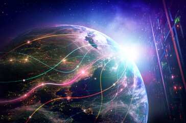 Global network on Earth concept. Internet and technology.