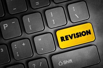 Revision button on keyboard, education concept background