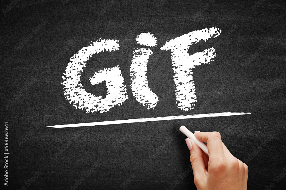 Poster gif graphics interchange format - type of bitmap image format, acronym text on blackboard