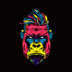 Original vector illustration in vintage style. Hipster gorilla with stylish hairstyle . T-shirt or sticker design © artmarsa
