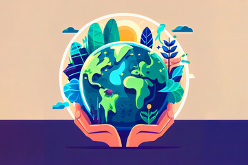 Hands holding globe, earth. Earth day concept. Generative IA