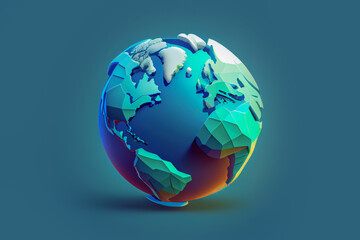 Earth globe 3d sphere icon world map isolated on blue background with geography continent Generative IA