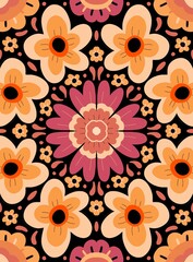 Optical floral design in orange and red