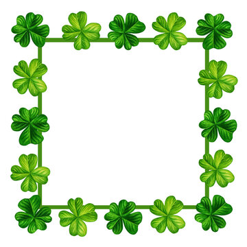Watercolor hand drawn four leaf clover square frame for St. Patrick's Day for good luck. Element isolated on white background