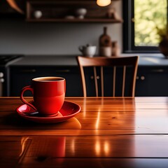 red cup of coffee on a table