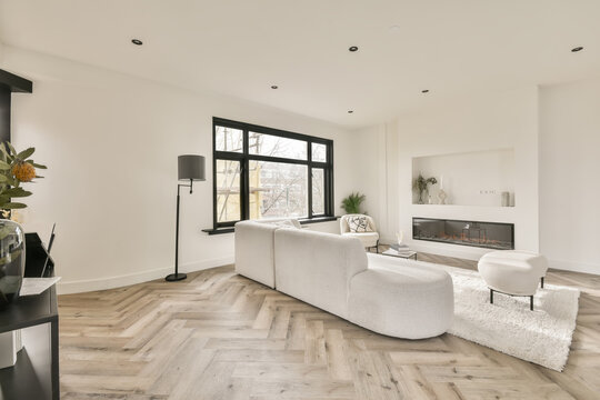 Spacious living room with comfortable sofa