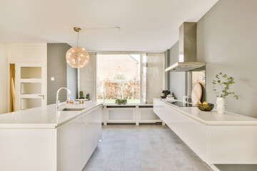 Interior of spacious kitchen in house