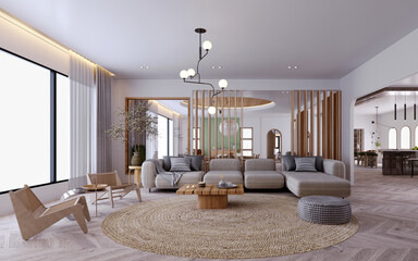3d rendering,3d illustration, Interior Scene and  Mockup,modern style living room decorated with wood in gray and white.
