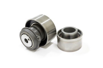 Timing belt bearing on white background, Isolated, Car maintenance service.