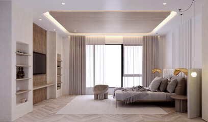 3d rendering,3d illustration, Interior Scene and  Mockup,modern scandinavian style bedroom.