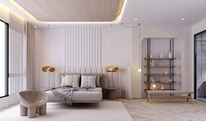 Fototapeta na wymiar 3d rendering,3d illustration, Interior Scene and Mockup,modern scandinavian style bedroom.
