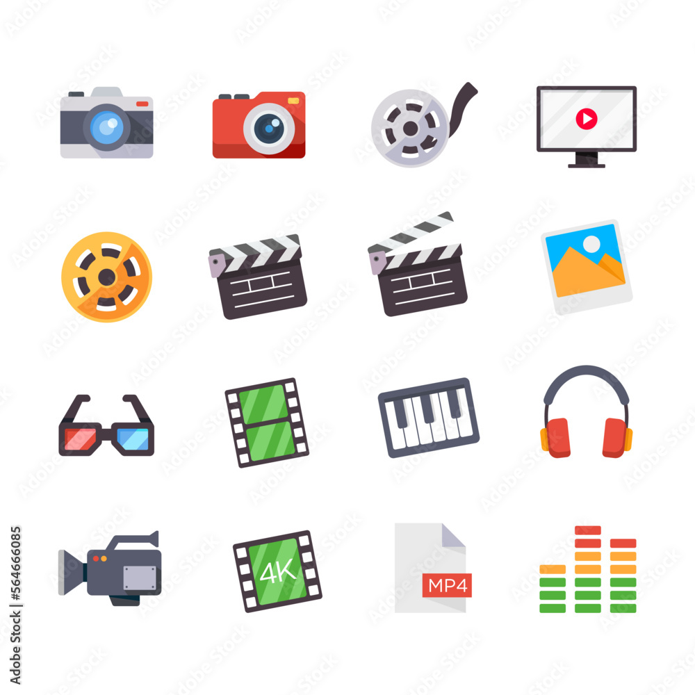 Poster multimedia icon set. suitable for design element for multimedia device, film making, and audio video