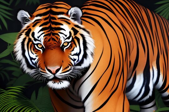 A close-up of the image of a raw-looking tiger on a black background