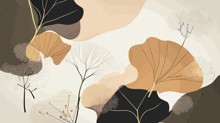 A Muted Wallpaper Background With Ginkgo Leaves And Shapes. Vector Illustration