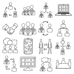 Set of team doodle vector icon. Drawing sketch illustration hand drawn line eps10