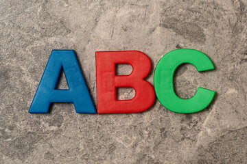 ABC spelling of colorful plastic letters