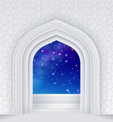 Islamic design arch with starry sky with colorful stars
