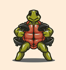 Turtle workout by holding a dumbbell