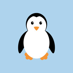 Penguin. Cute cartoon character baby 
penguin in flat style. Vector illustration isolated on blue background 