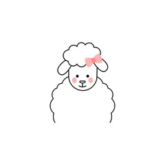 Sheep cartoon character isolated on white. Line style