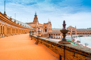 Plaza de Espana is a square in the Parque de Maria Luisa in Seville, Spain