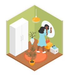 Mirror in the hallway - modern vector colorful isometric illustration
