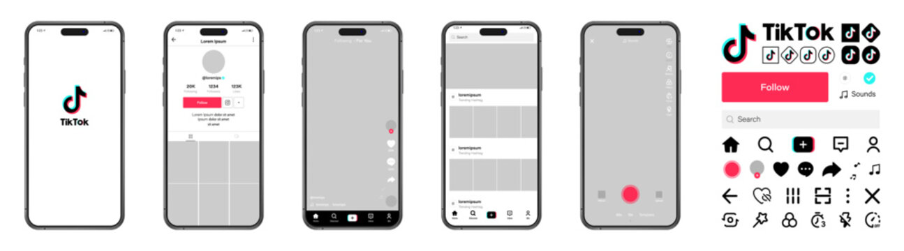 Tiktok. Tik Tok Mobile App Interface Template On Apple Iphone Mockup. Mockup Page Template. Editorial Vector Illustration. Vinnitsa, Ukraine - January 25, 2023