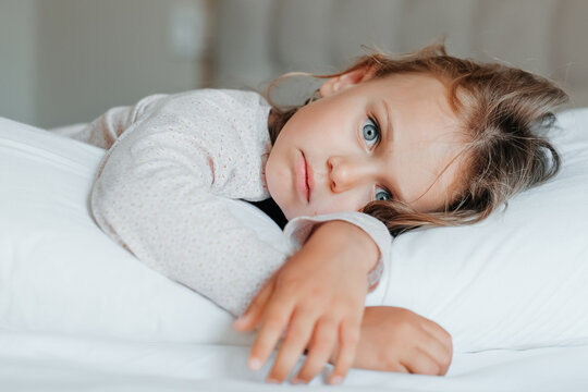 child insomnia ittle girl can't sleep open eyes. healthy, long-lasting sleep for children. Problems with falling asleep. mental health. Kid in bed