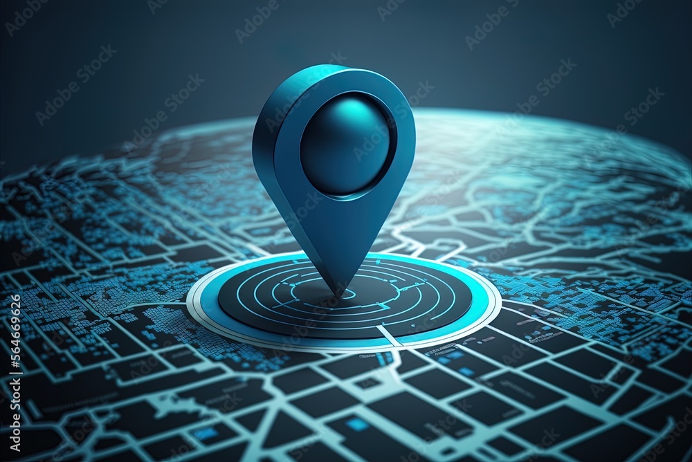 Poster pin on blue navigation map with gps address navigator direction mark symbol or contemporary marker c
