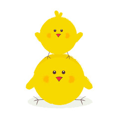 Cute yellow chicks on a white background