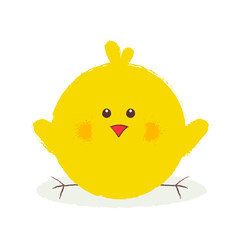 Cute yellow chicken sitting on a twine on a white background
