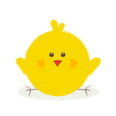 Cute yellow chicken sitting on a twine on a white background
