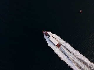 Rotnest Island Ferry underway from above on calm morning.