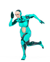 super cyborg girl is running fast like a hero